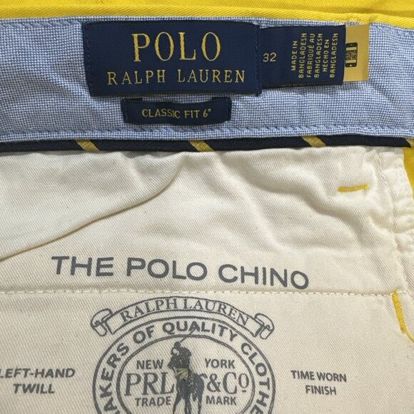 Polo Ralph Lauren Mens Size 32 Yellow Classic Fit 6" Stretch Chino Shorts - Picture 10 of 10